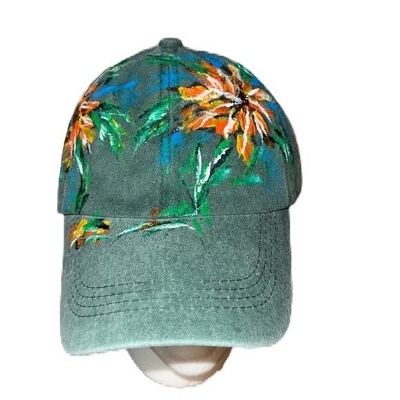 None Accessories - COPY - baseball hat. Hand painted. 100 percent cotton hat. Sealed against water